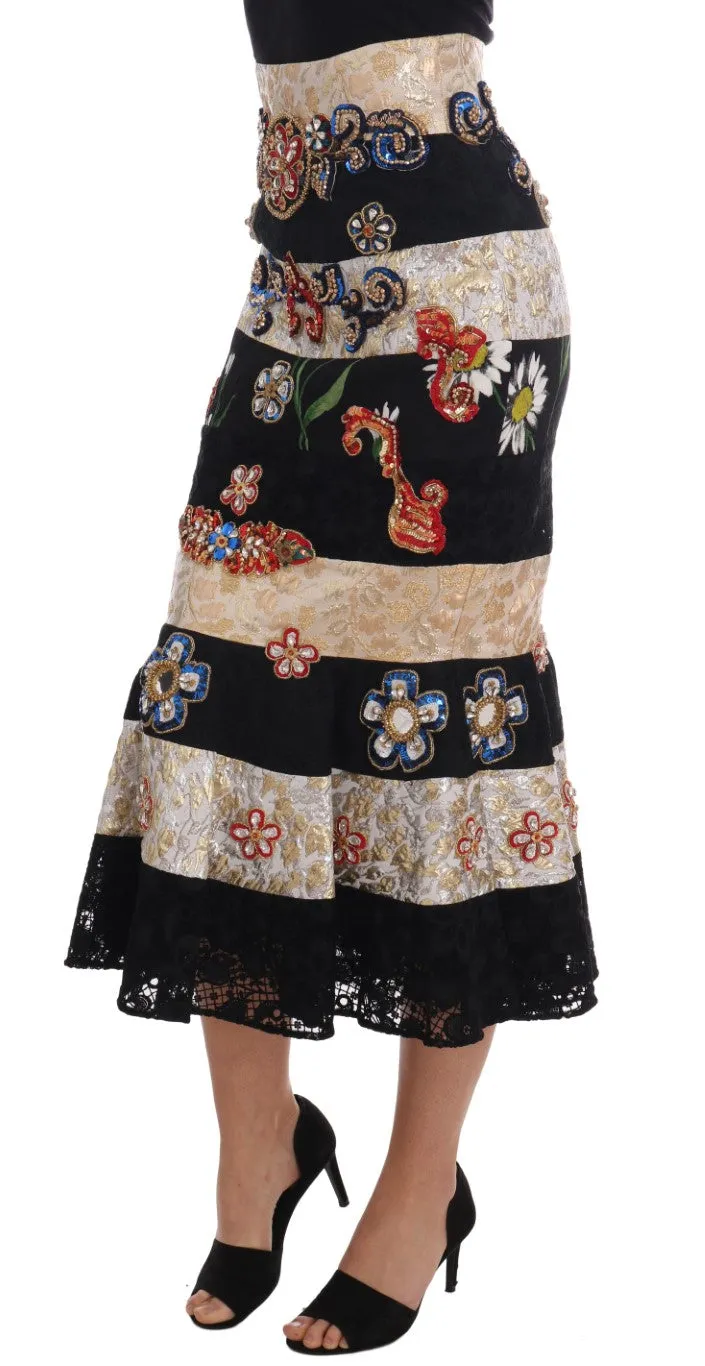 Crystal Carretto Black Gold Lace Skirt