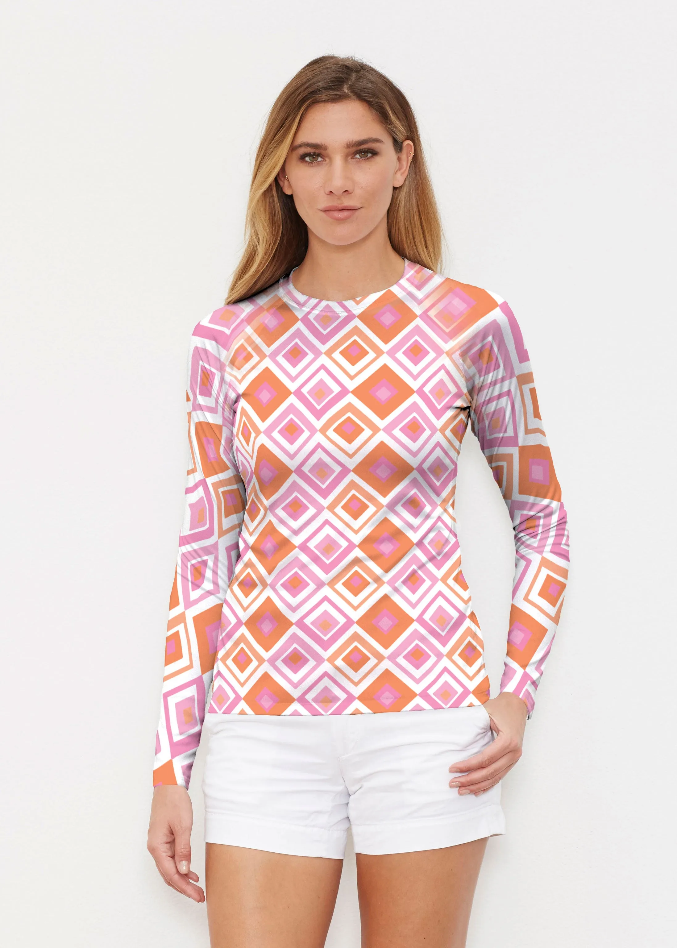 Cubed Pink (7809) ~ Long Sleeve Rash Guard