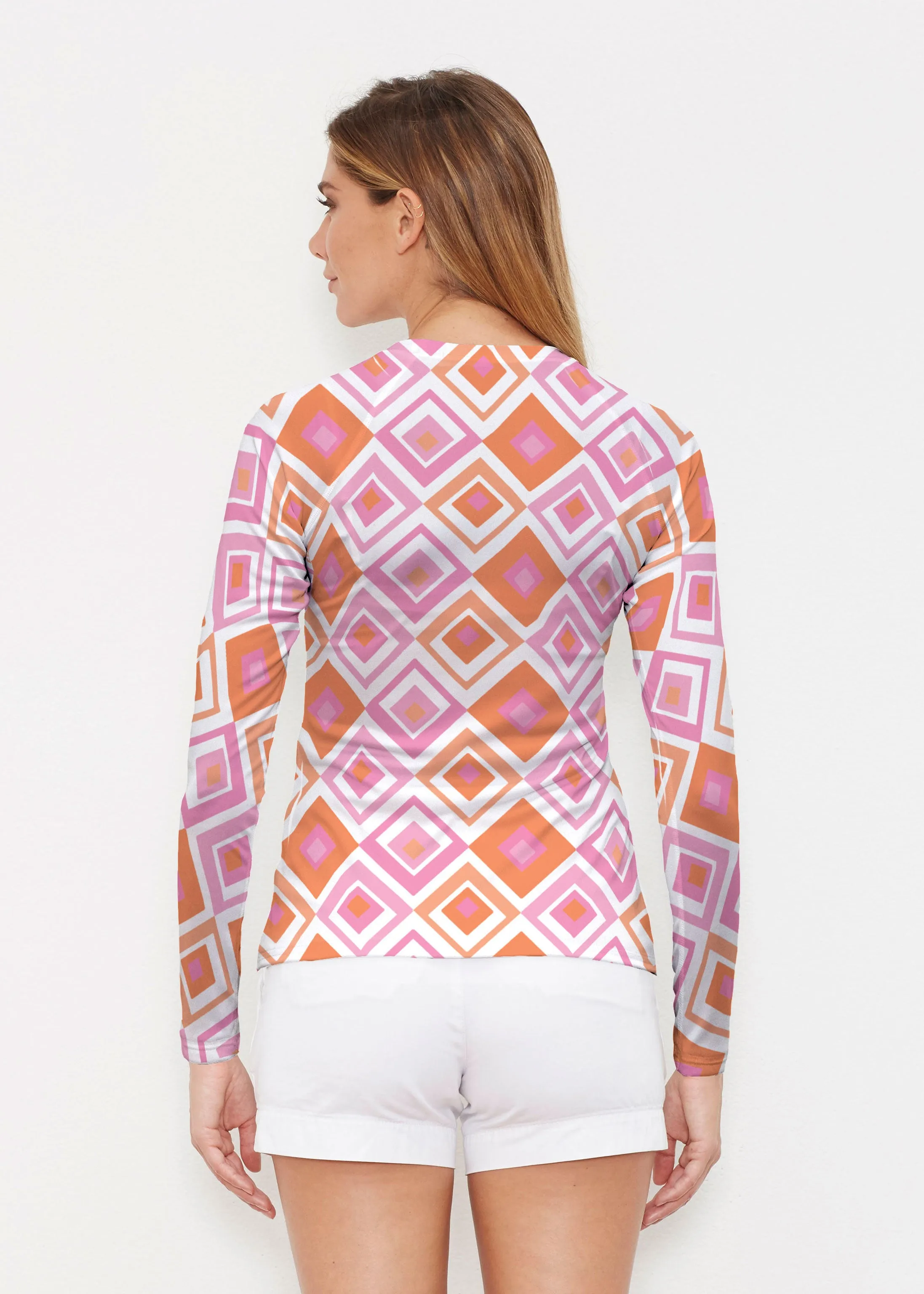 Cubed Pink (7809) ~ Long Sleeve Rash Guard