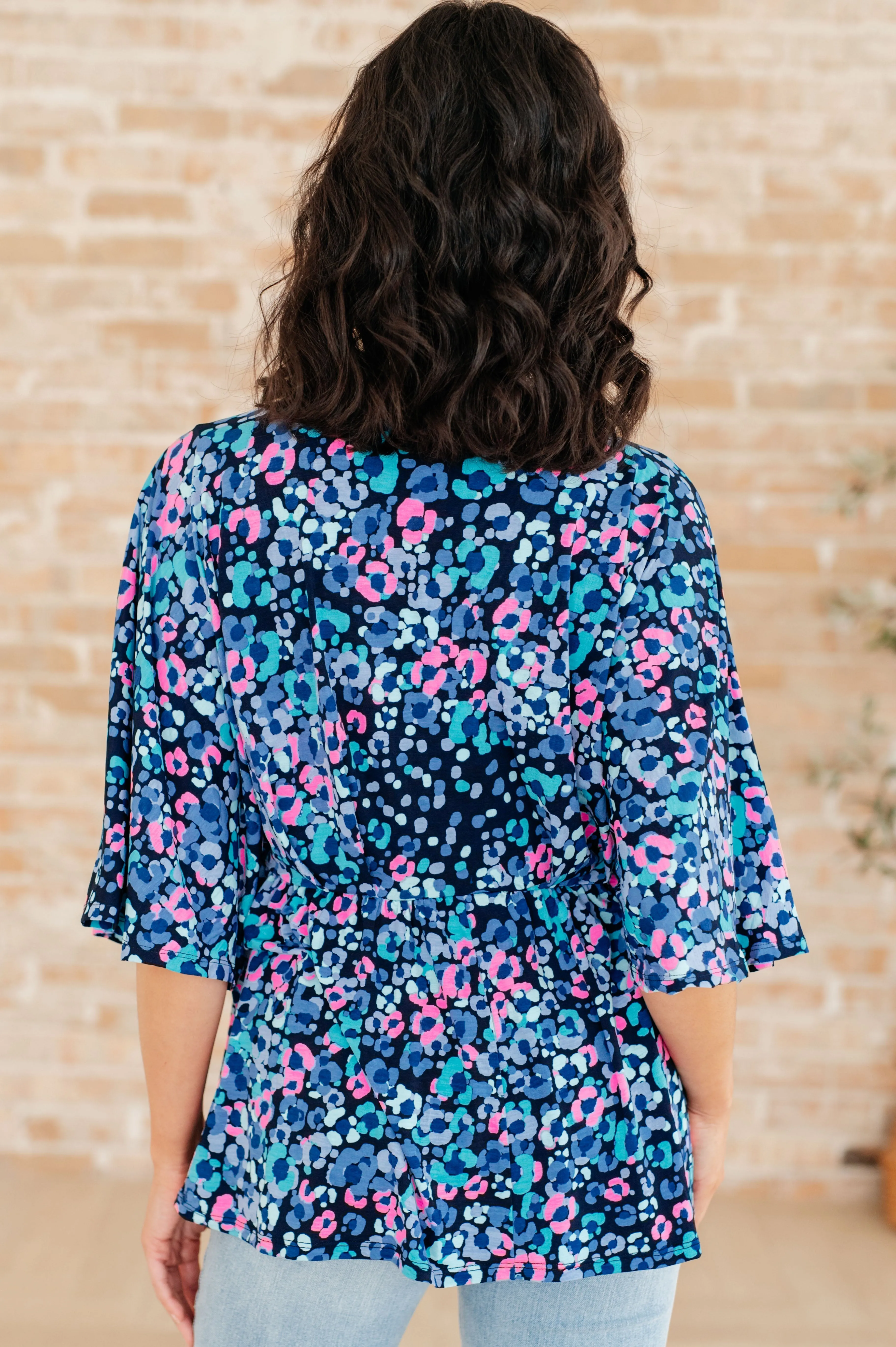 Dear Scarlett Navy and Lavender Animal Print Dreamer Peplum Top