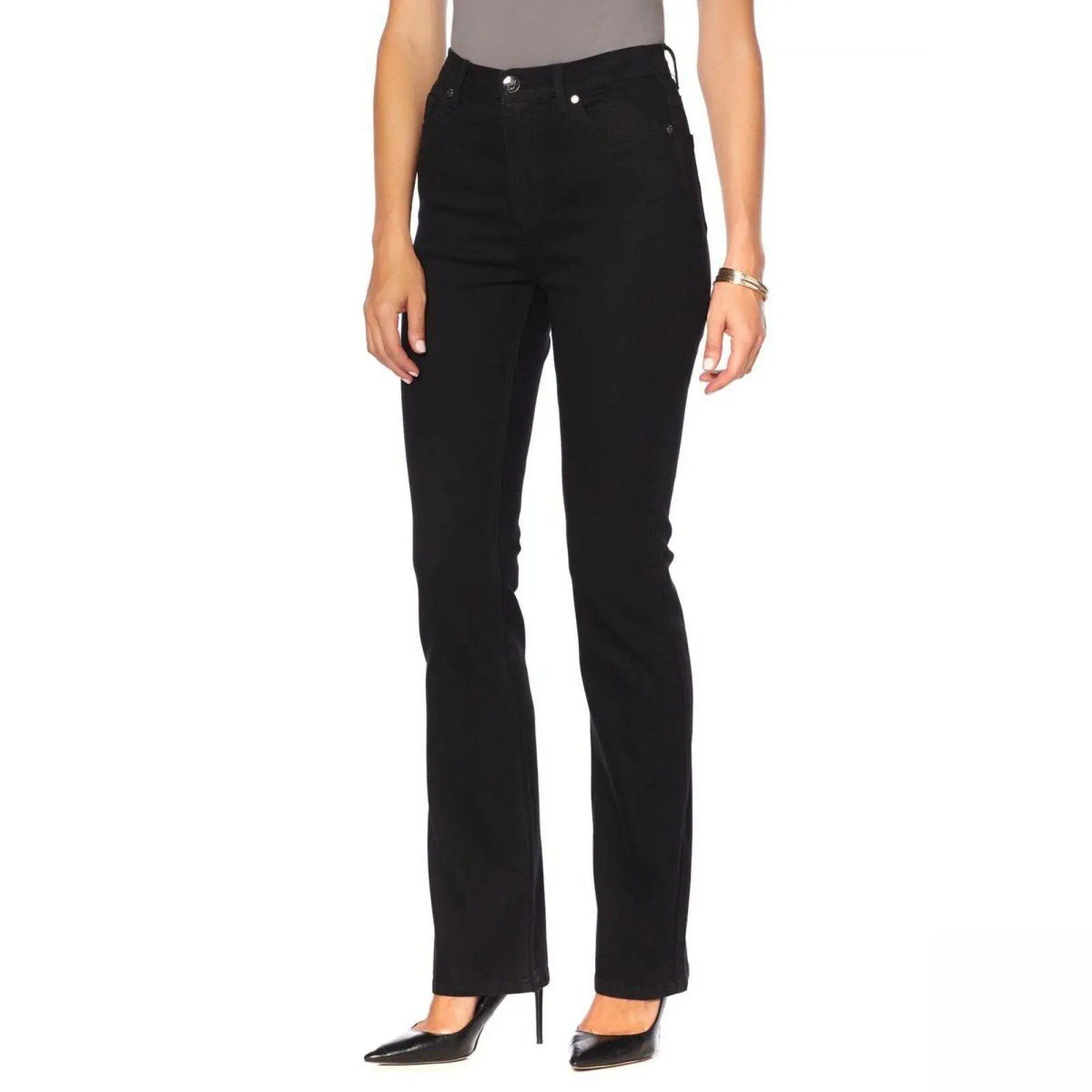 DG2 by Diane Gilman Classic Stretch Boot-Cut Jeans Black Petite 16W