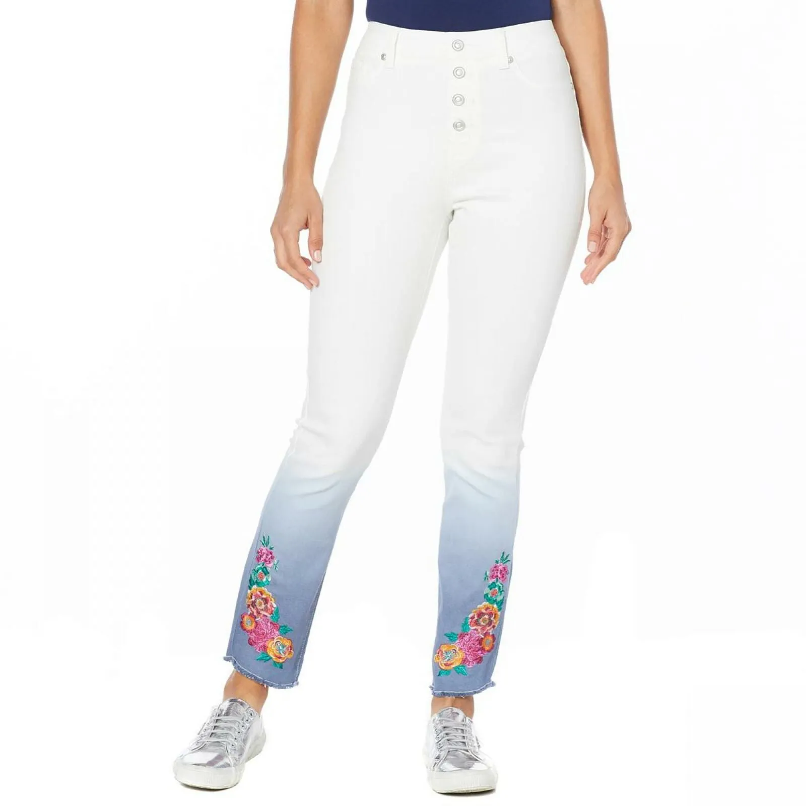 DG2 by Diane Gilman Embroidered Pull On Jeans Ombre Chambray Large Tall