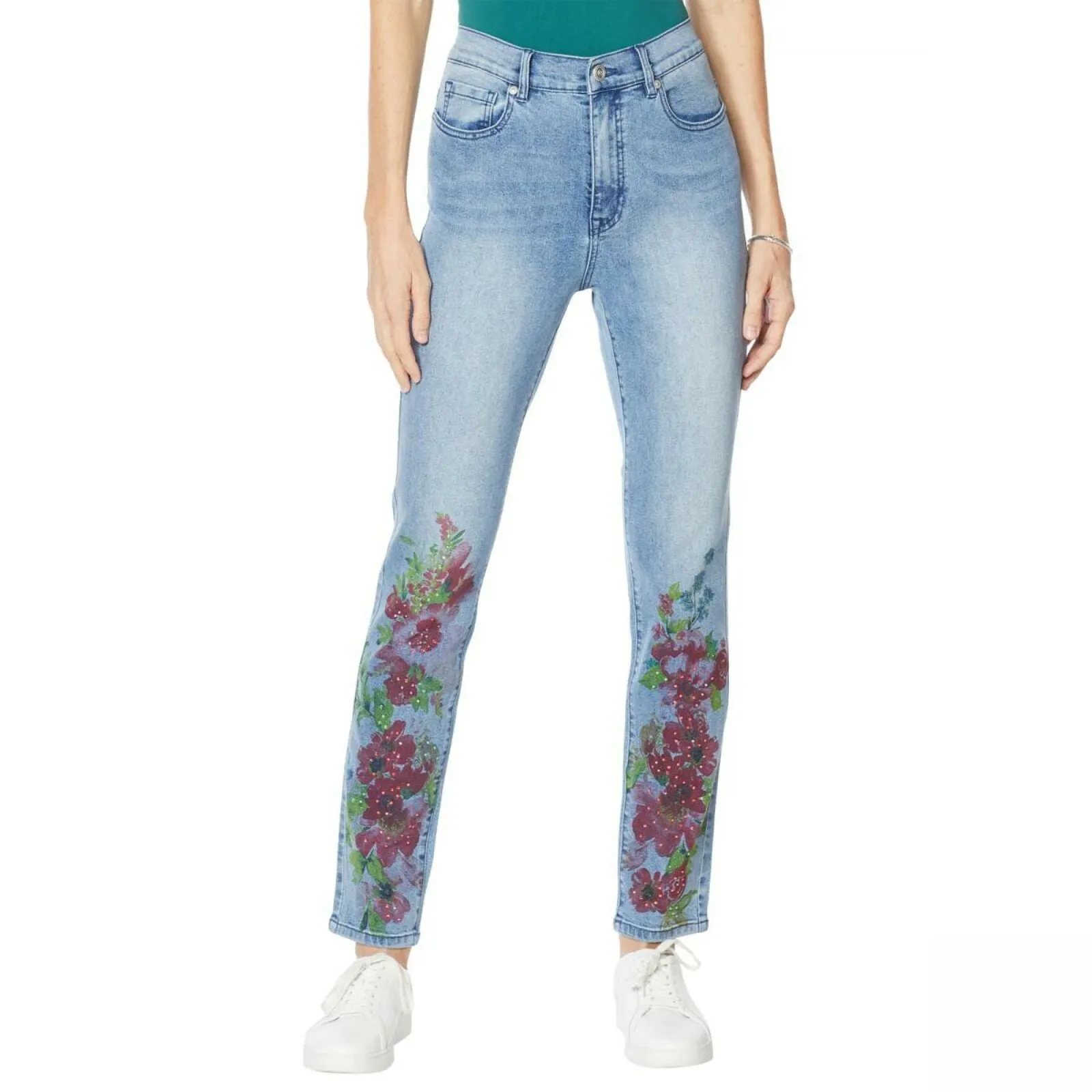 DG2 by Diane Gilman Petite Classic Stretch Artwork Printed Jeans
