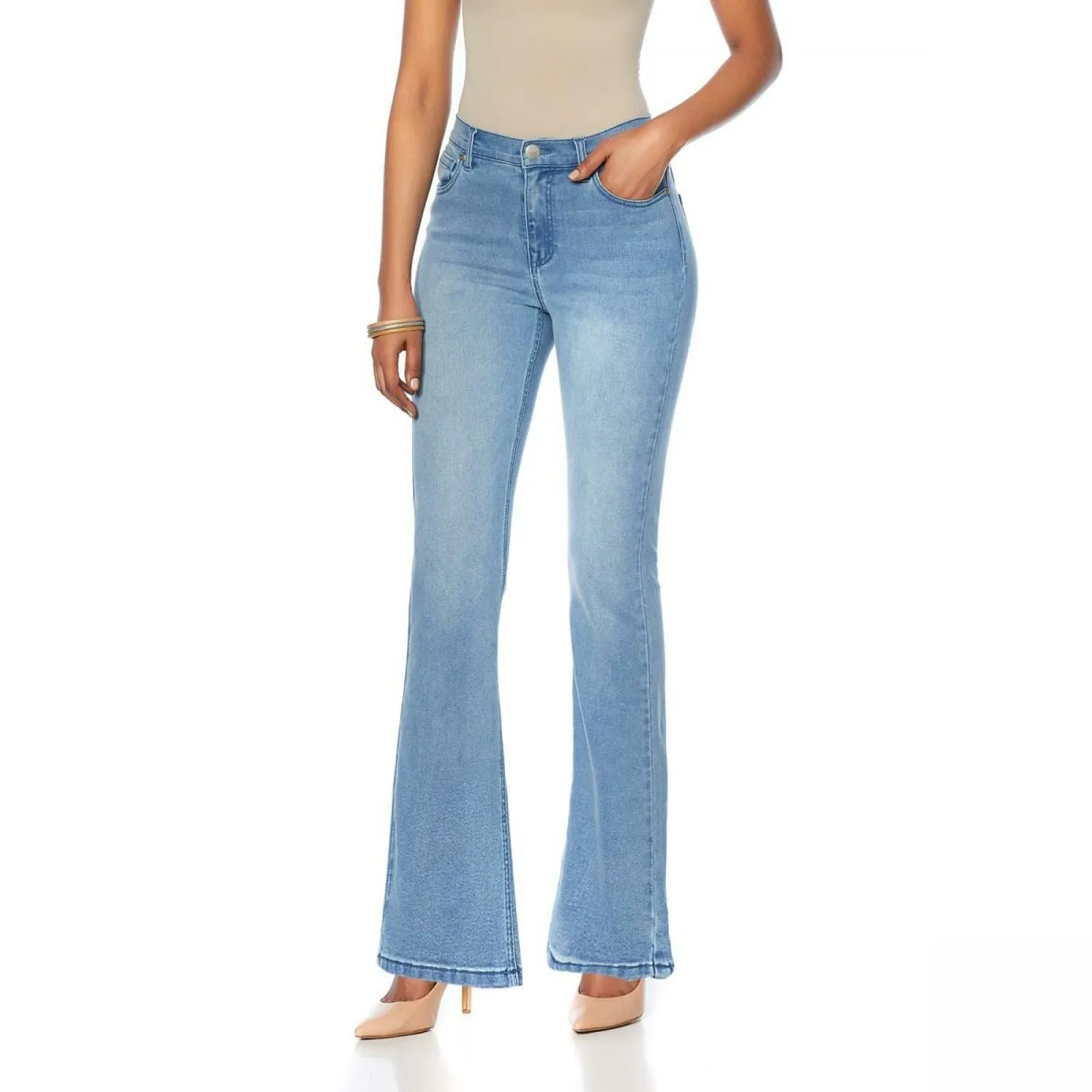 DG2 by Diane Gilman Virtual Stretch Bootcut Jeans Chambray 12 Petite