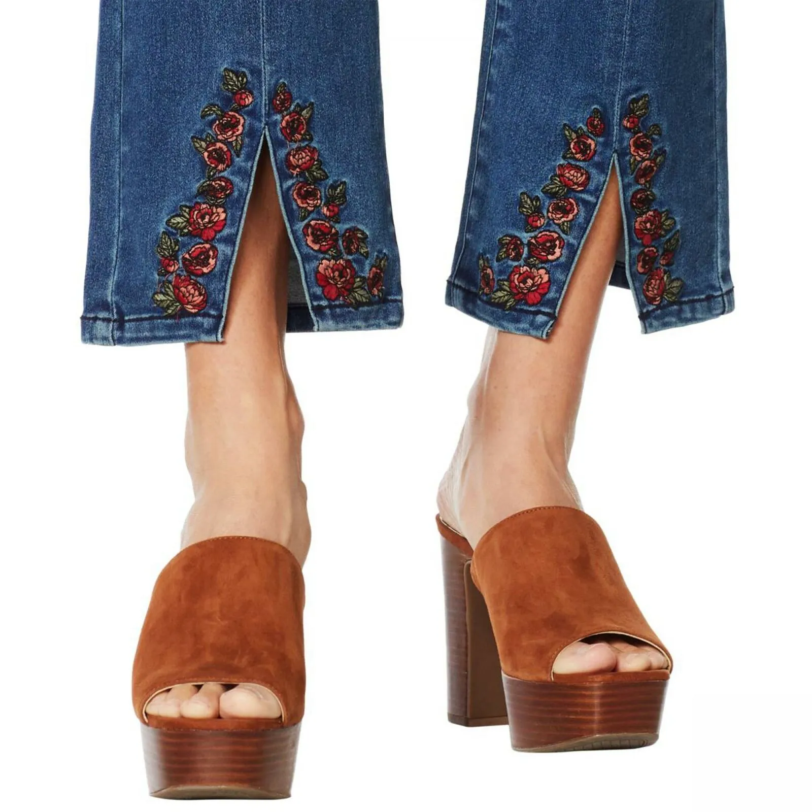 DG2 by Diane Gilman Women's Embroidered Cropped Slit Boot Cut Jeans Indigo 12