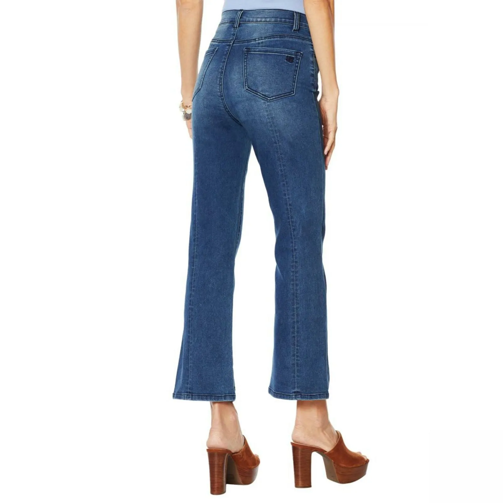 DG2 by Diane Gilman Women's Embroidered Cropped Slit Boot Cut Jeans Indigo 12