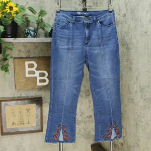 DG2 by Diane Gilman Women's Embroidered Cropped Slit Boot Cut Jeans Indigo 12