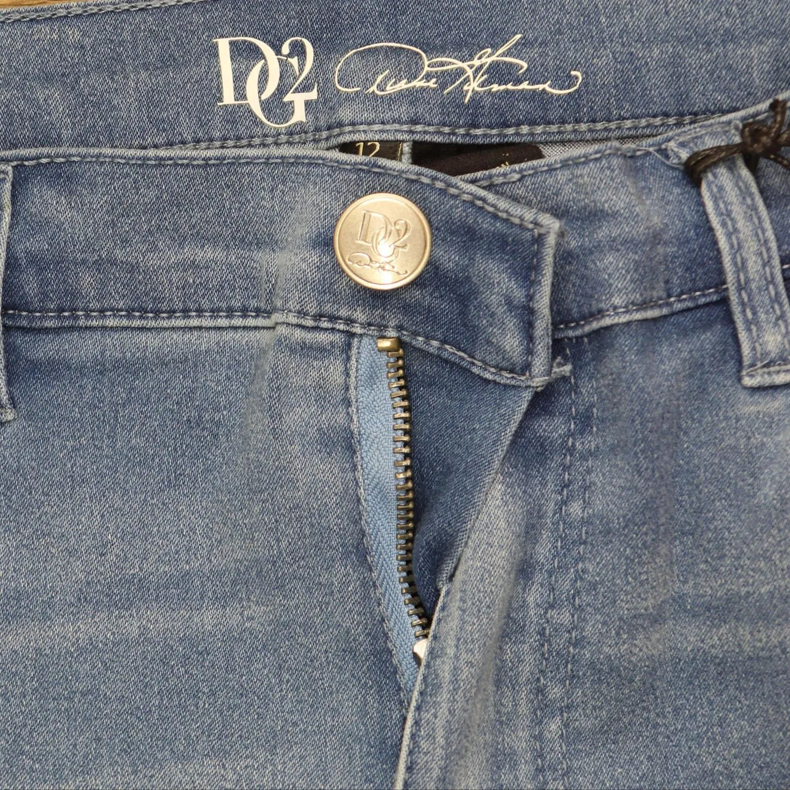 DG2 by Diane Gilman Womens Mini Bootcut Stretch Jeans Light Blue 12