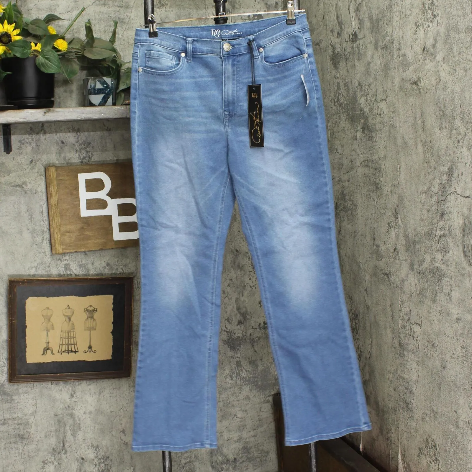 DG2 by Diane Gilman Womens Mini Bootcut Stretch Jeans Light Blue 12
