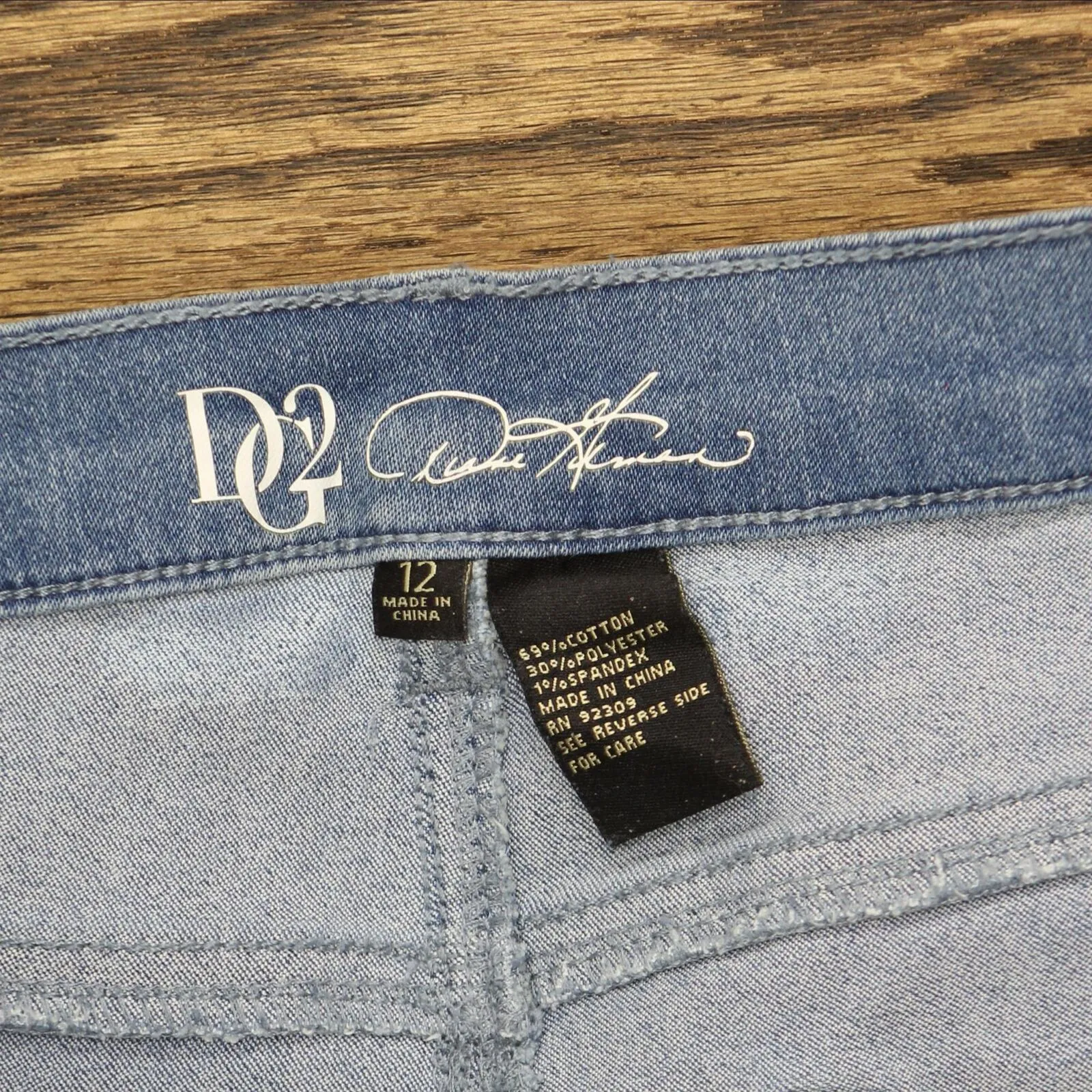 DG2 by Diane Gilman Womens Mini Bootcut Stretch Jeans Light Blue 12