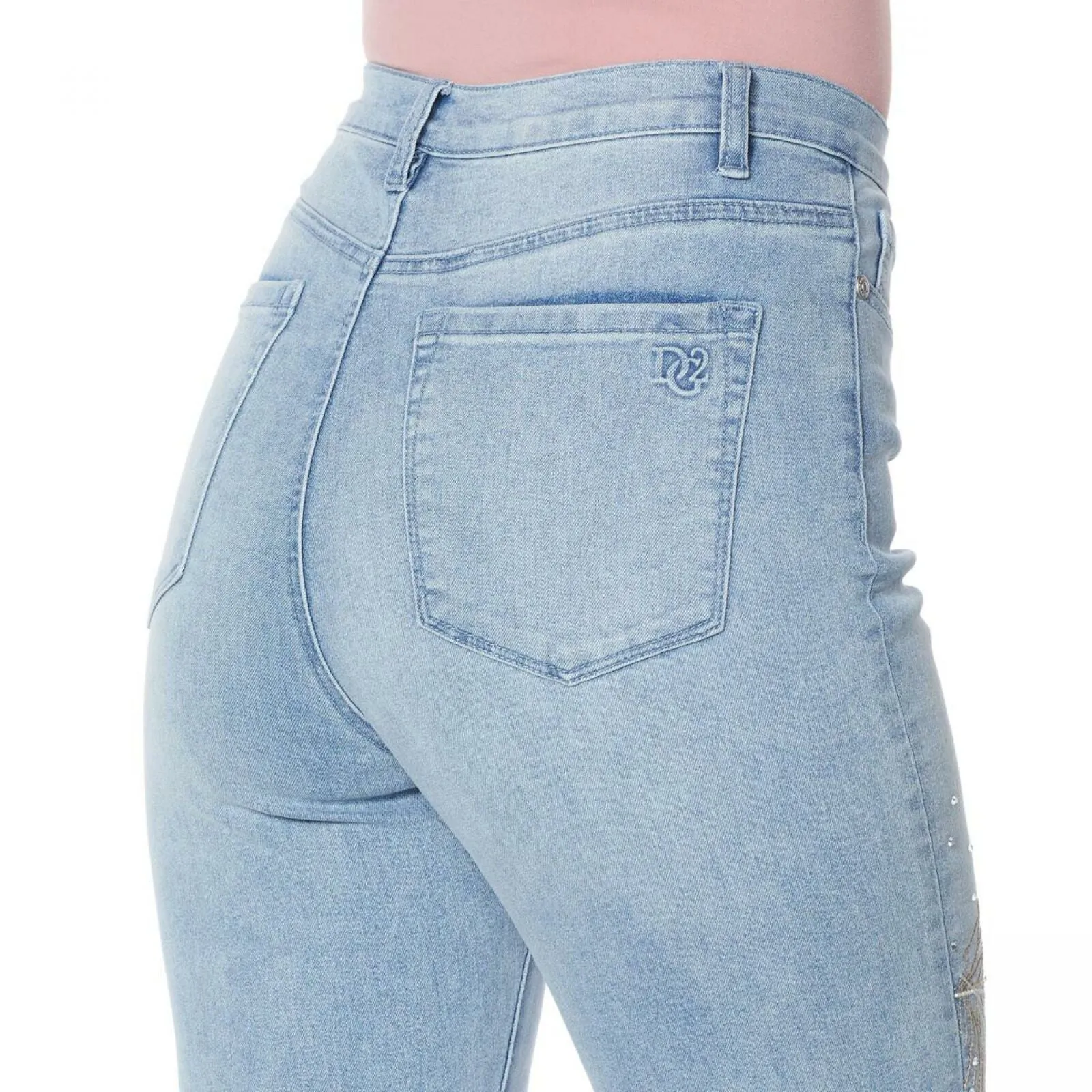 DG2 by Diane Gilman Women's Petite Peacock Embellished Boot Cut Denim Jeans