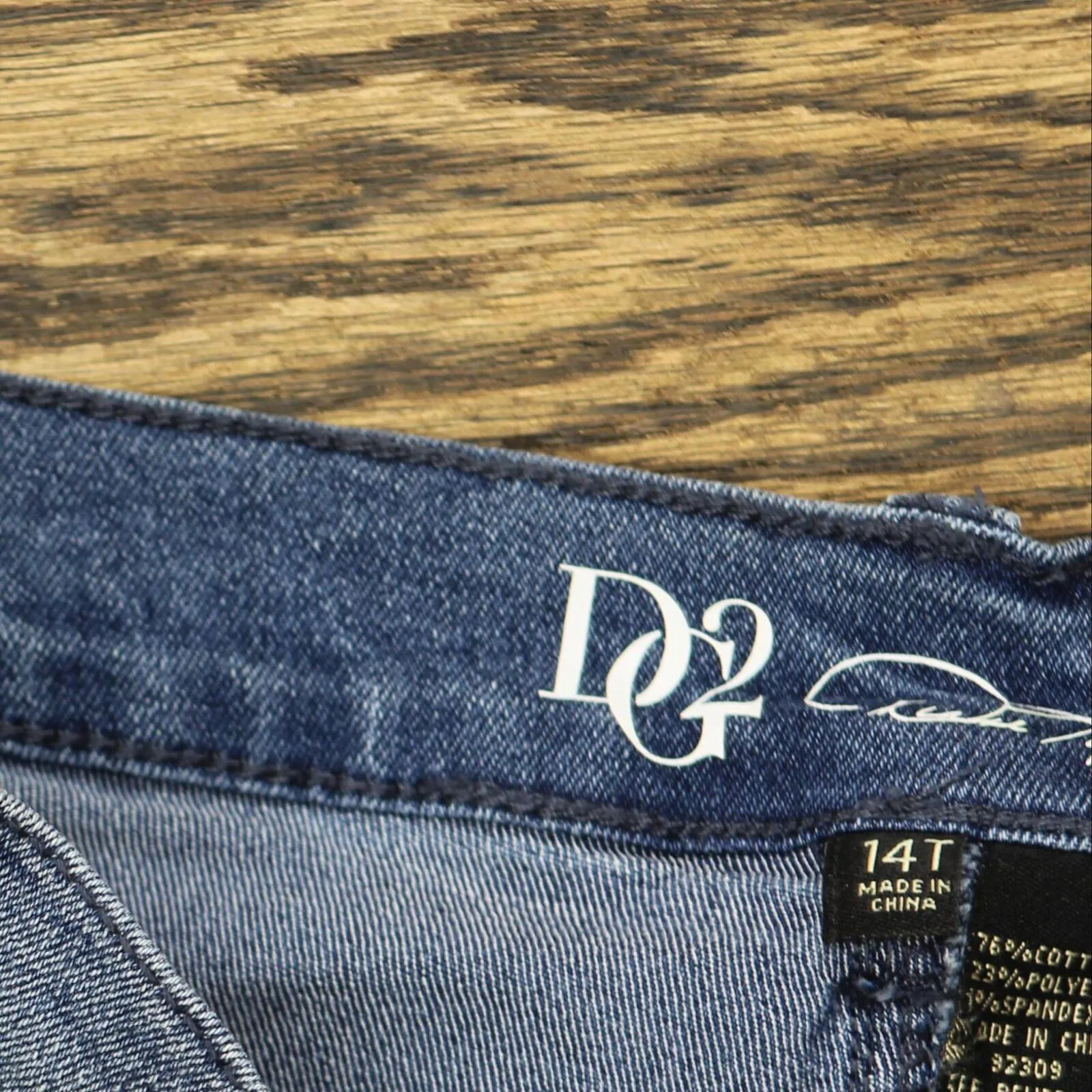DG2 by Diane Gilman Womens Straight Leg Distressed Stretch Jeans Blue 14 Tall