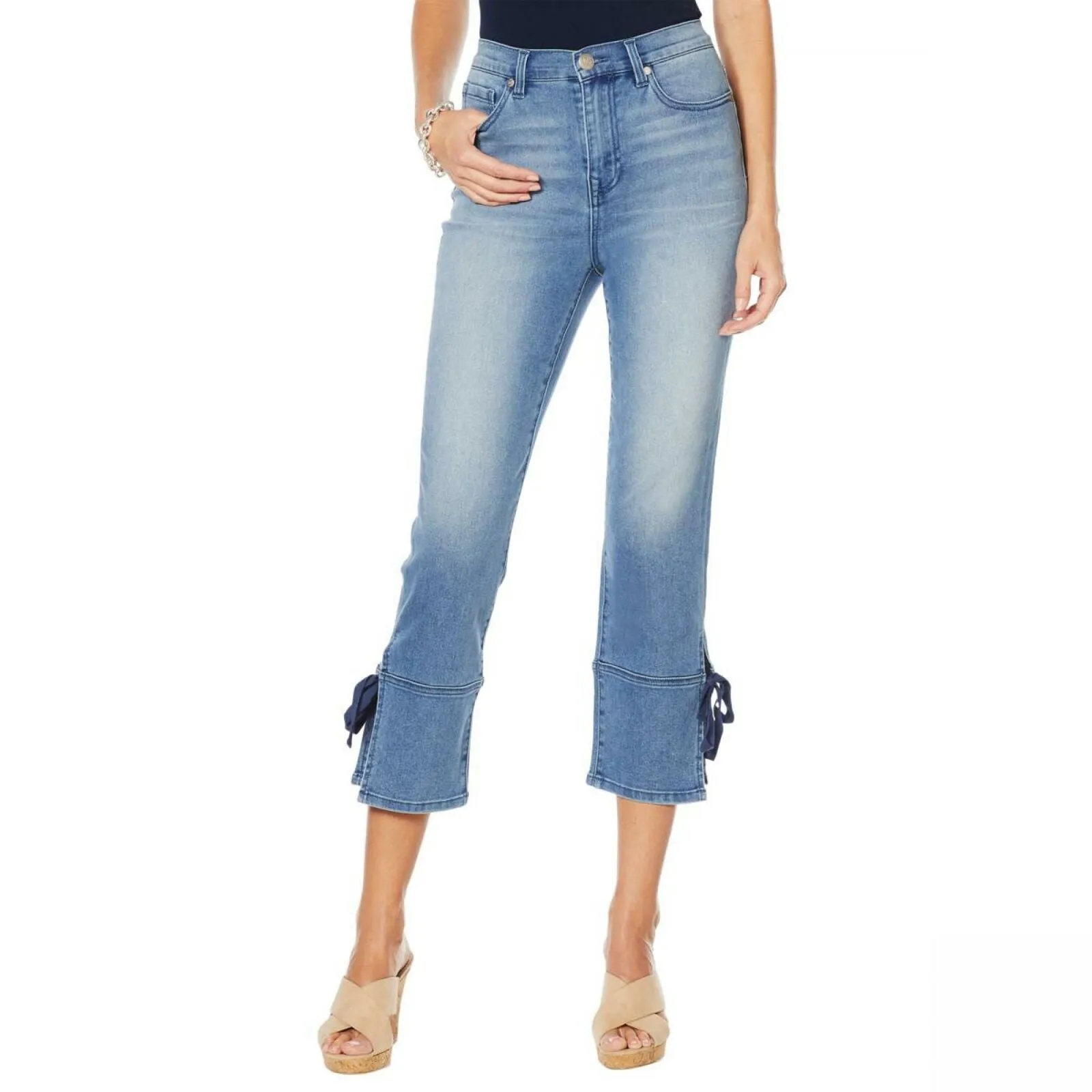 DG2 by Diane Gilman Women's Virtual Stretch Side Slit Crop Jeans Blue 4