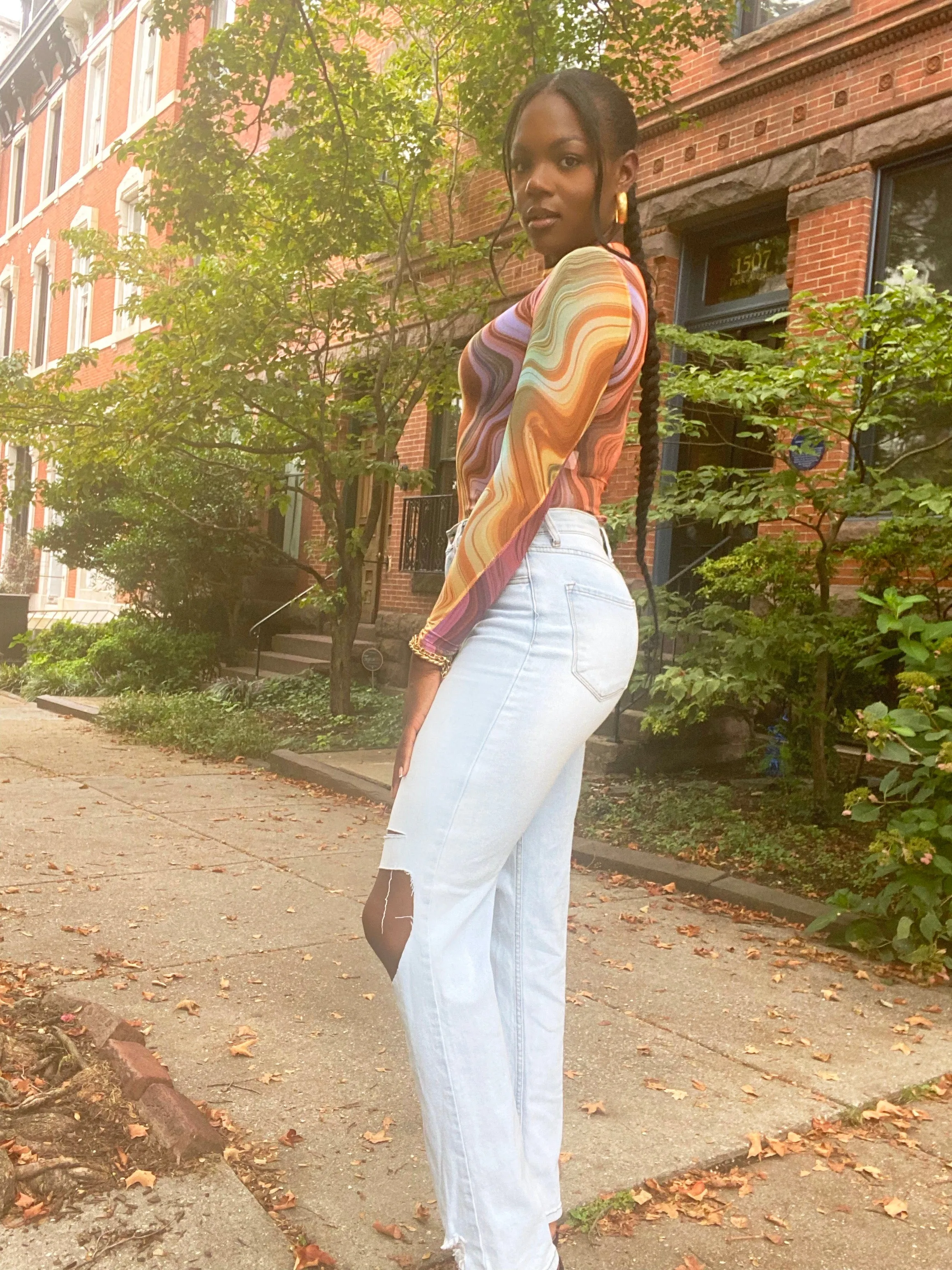 Distressed Straight Leg Jeans