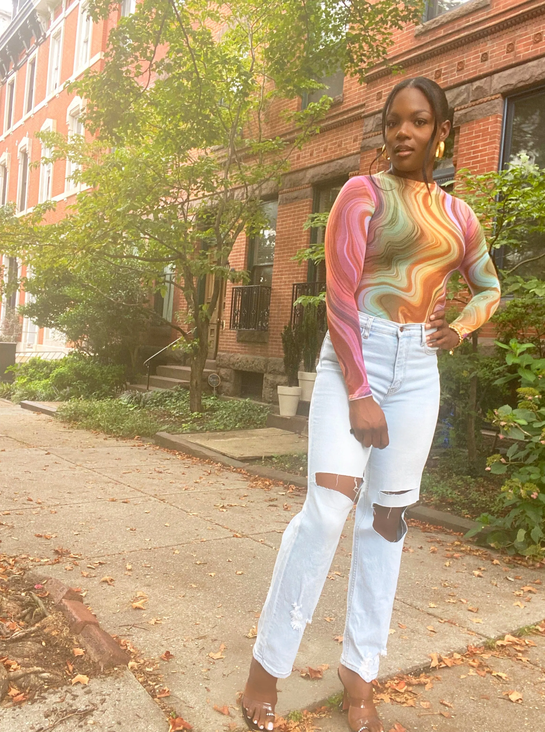 Distressed Straight Leg Jeans
