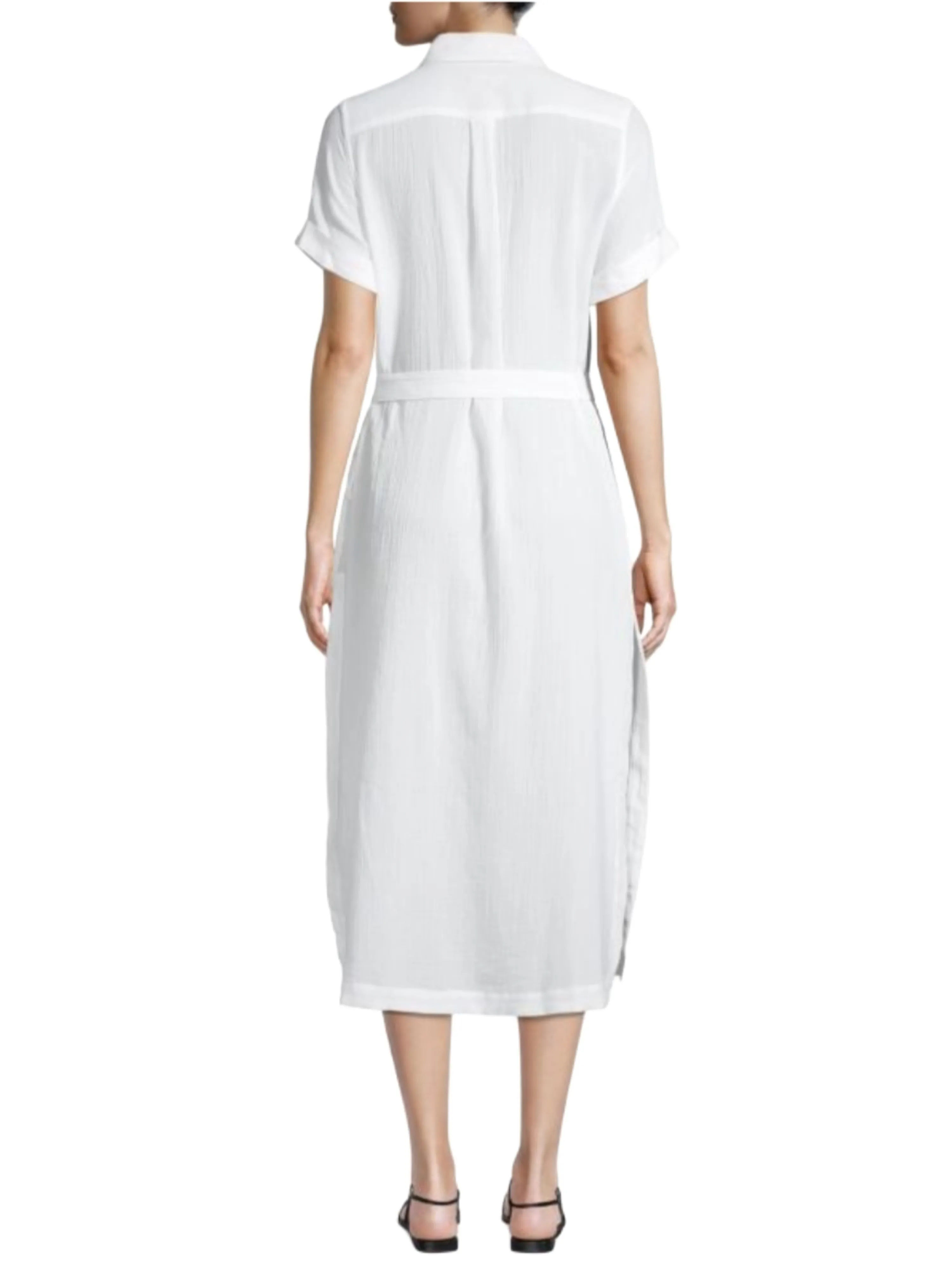 DL1961 Women's Crinkled White Tie Waist Midi Length Shirt Dress NWT