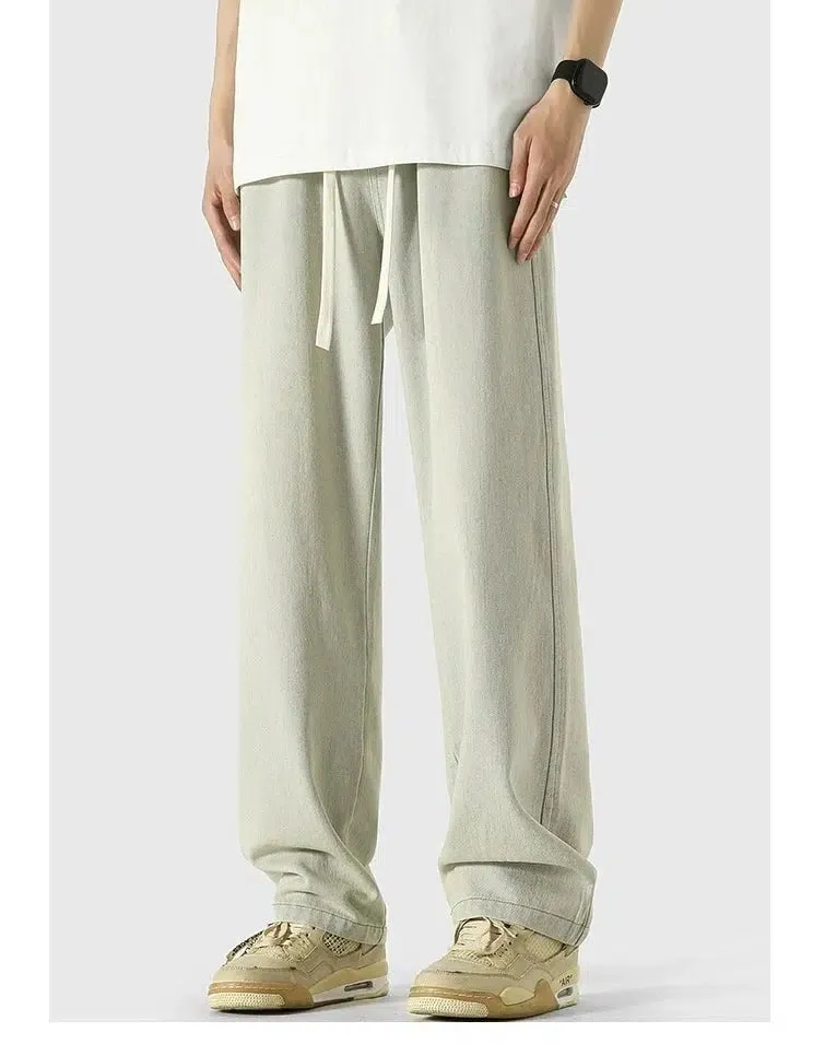 Drawstring Washed Straight-leg Jeans