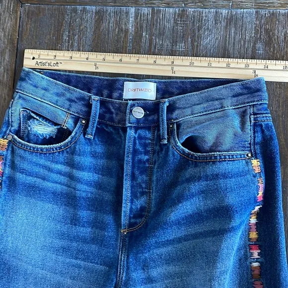Driftwood Royce Straight Crop Jeans in Kaleidoscope Embroidery Size 27 Boho EUC