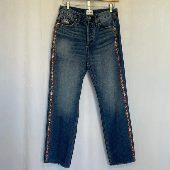Driftwood Royce Straight Crop Jeans in Kaleidoscope Embroidery Size 27 Boho EUC