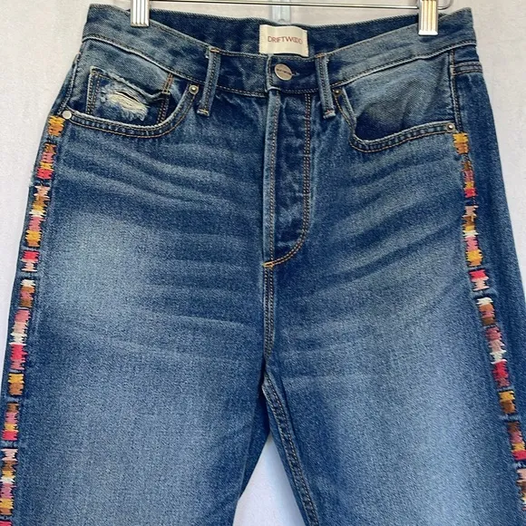 Driftwood Royce Straight Crop Jeans in Kaleidoscope Embroidery Size 27 Boho EUC