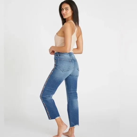 Driftwood Royce Straight Crop Jeans in Kaleidoscope Embroidery Size 27 Boho EUC