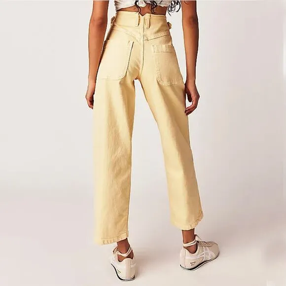Edwin Buttermilk Yellow High Waist Stevie Crop Leg Jeans Size 34