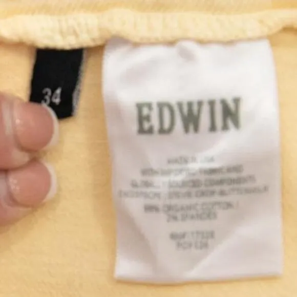 Edwin Buttermilk Yellow High Waist Stevie Crop Leg Jeans Size 34