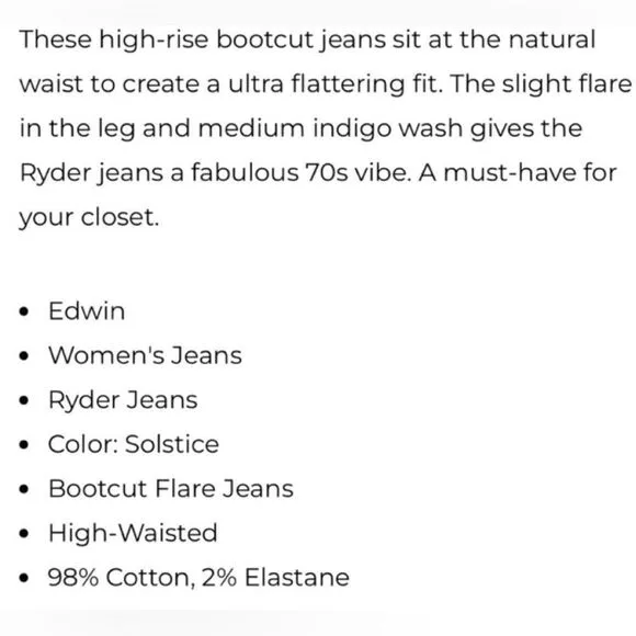 Edwin Ryder jeans Size 26
