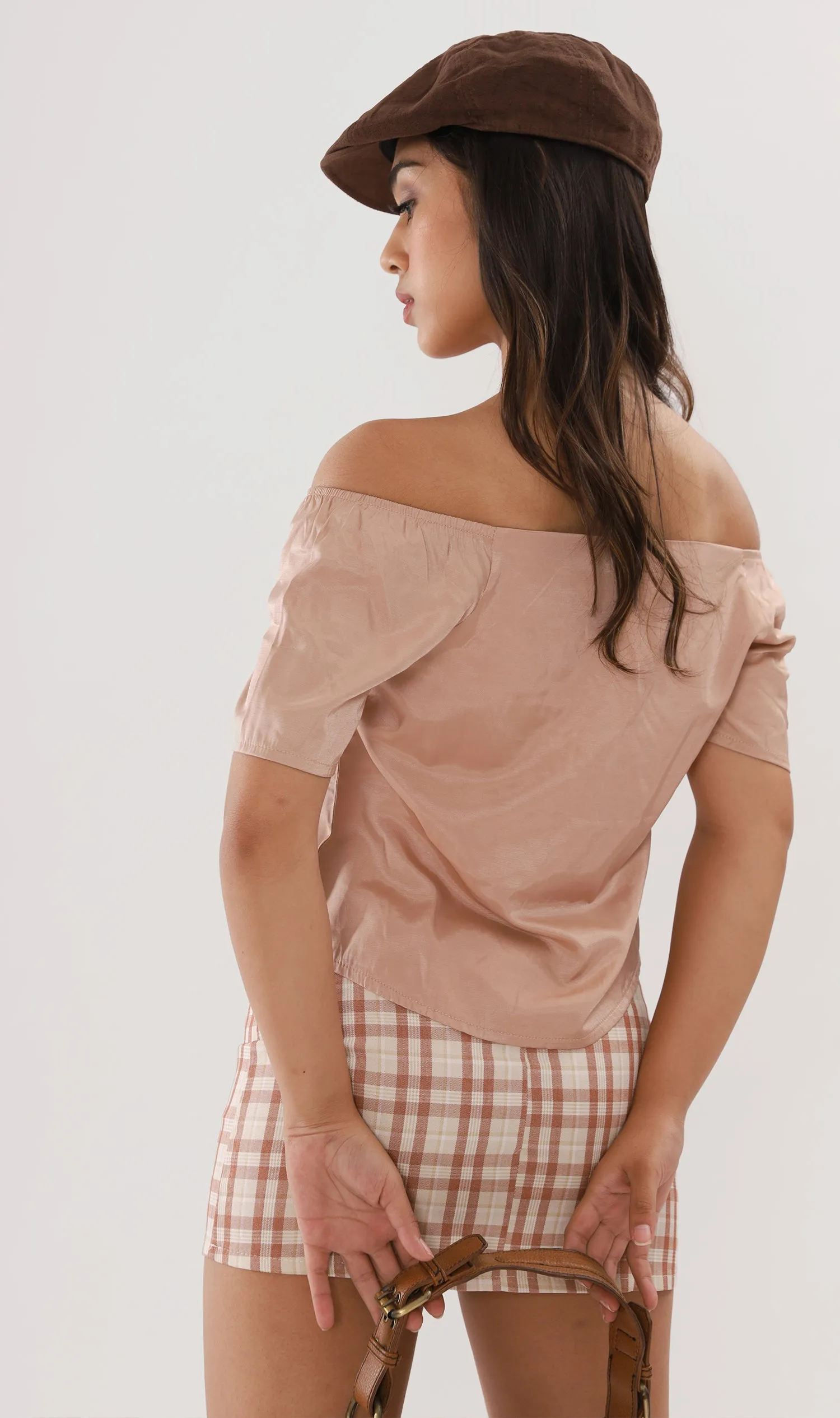 ELIANA Buttoned Flutter-Sleeve Top (Nude Beige)