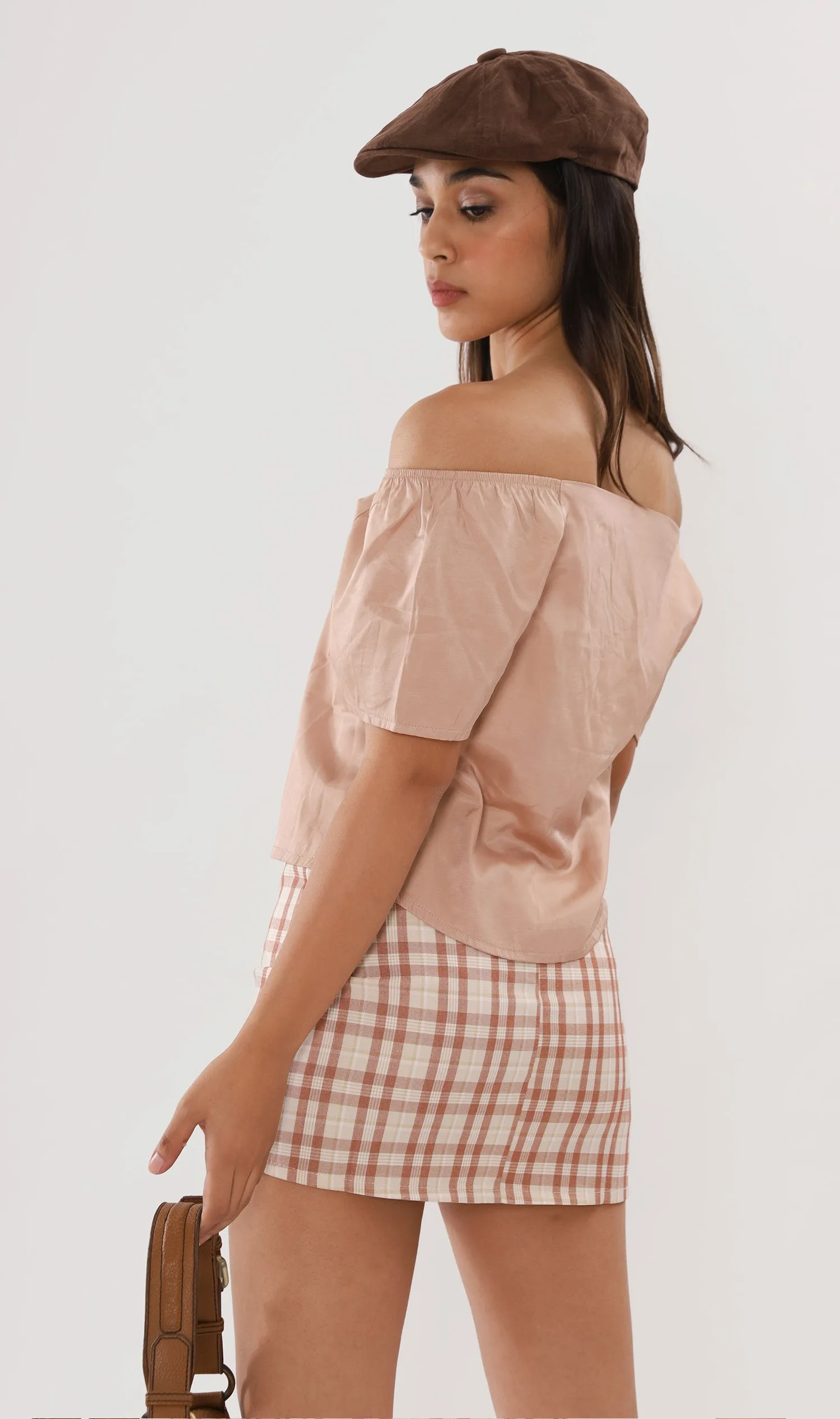 ELIANA Buttoned Flutter-Sleeve Top (Nude Beige)