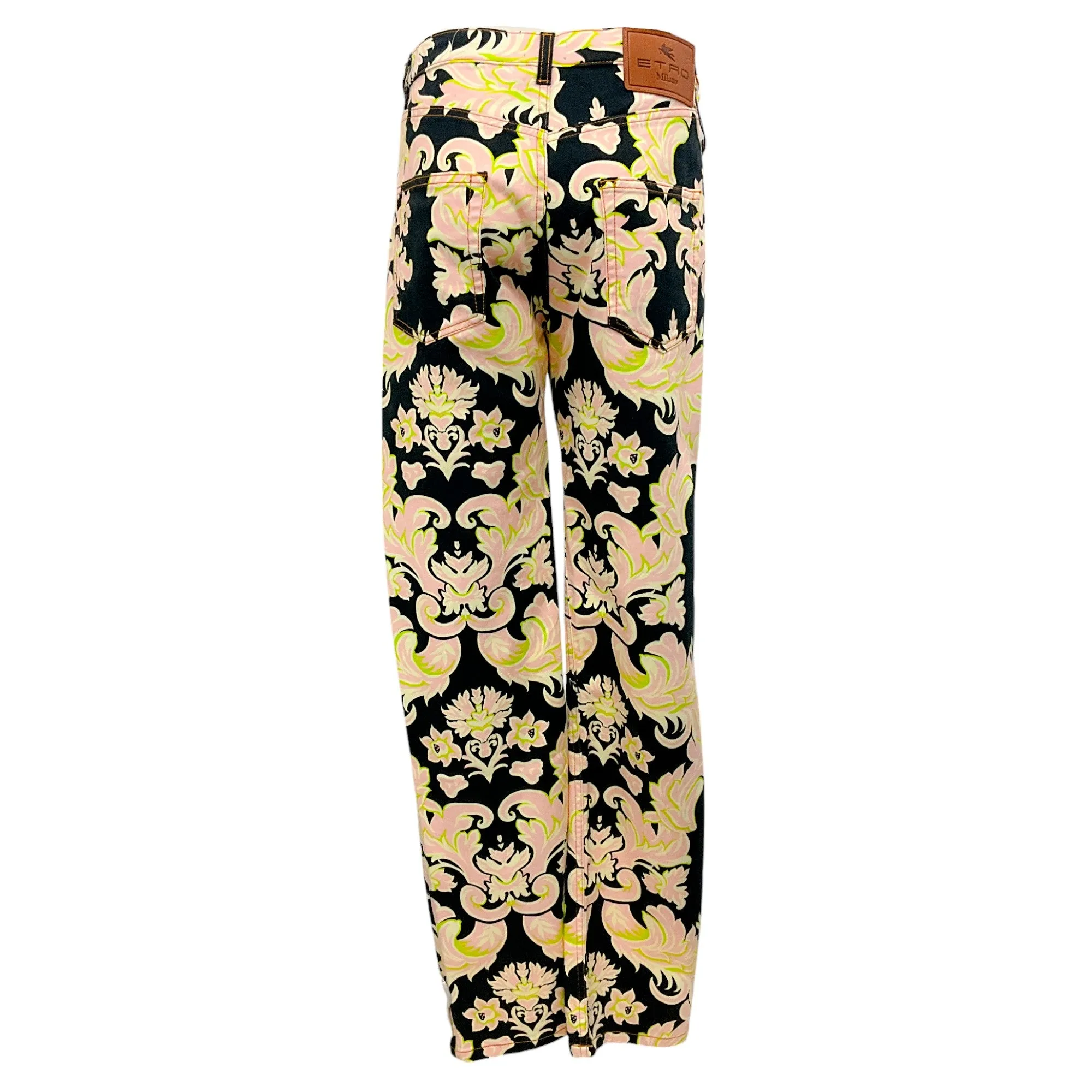 Etro Black / Pink Multi 2023 Floral Print Denim Jeans