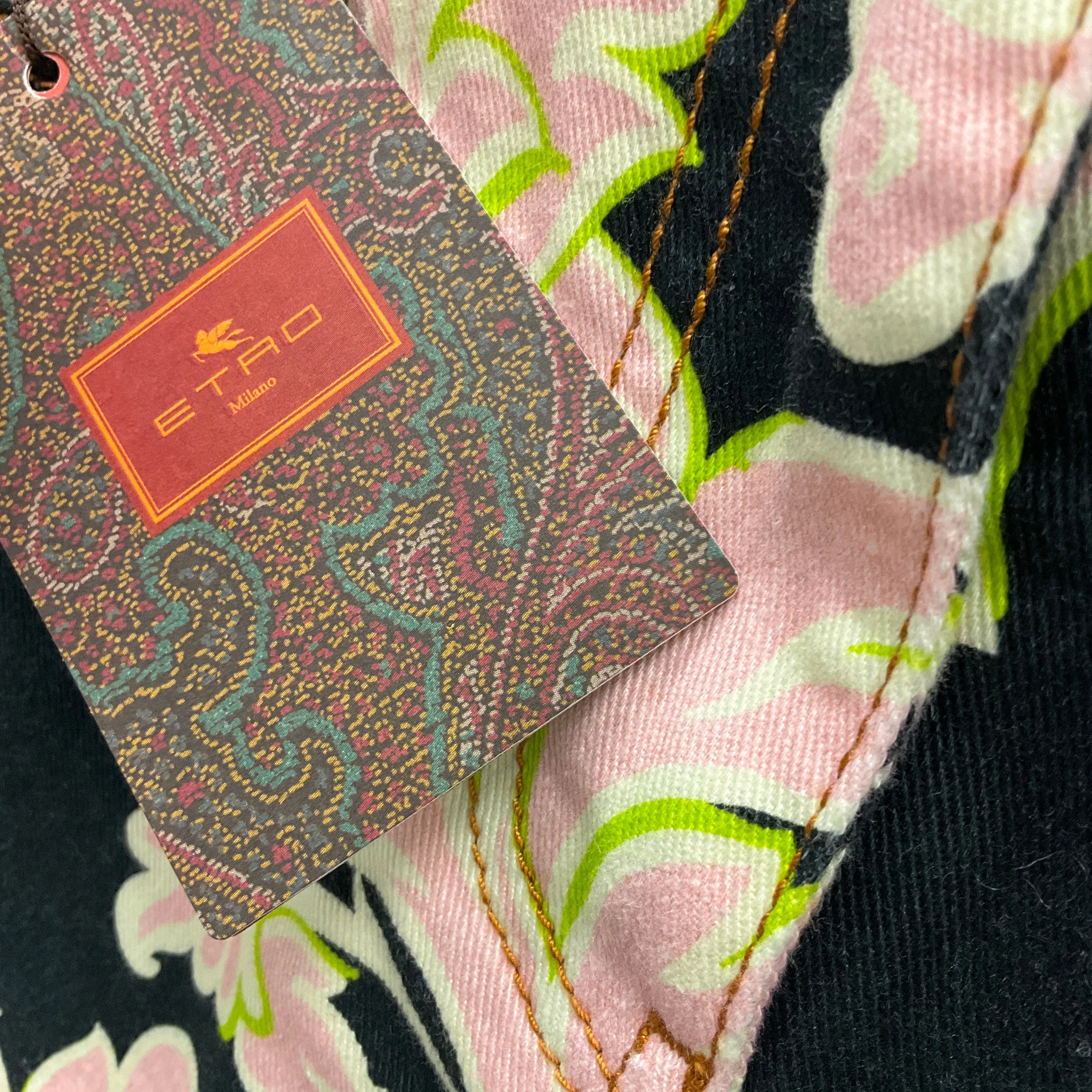 Etro Black / Pink Multi 2023 Floral Print Denim Jeans