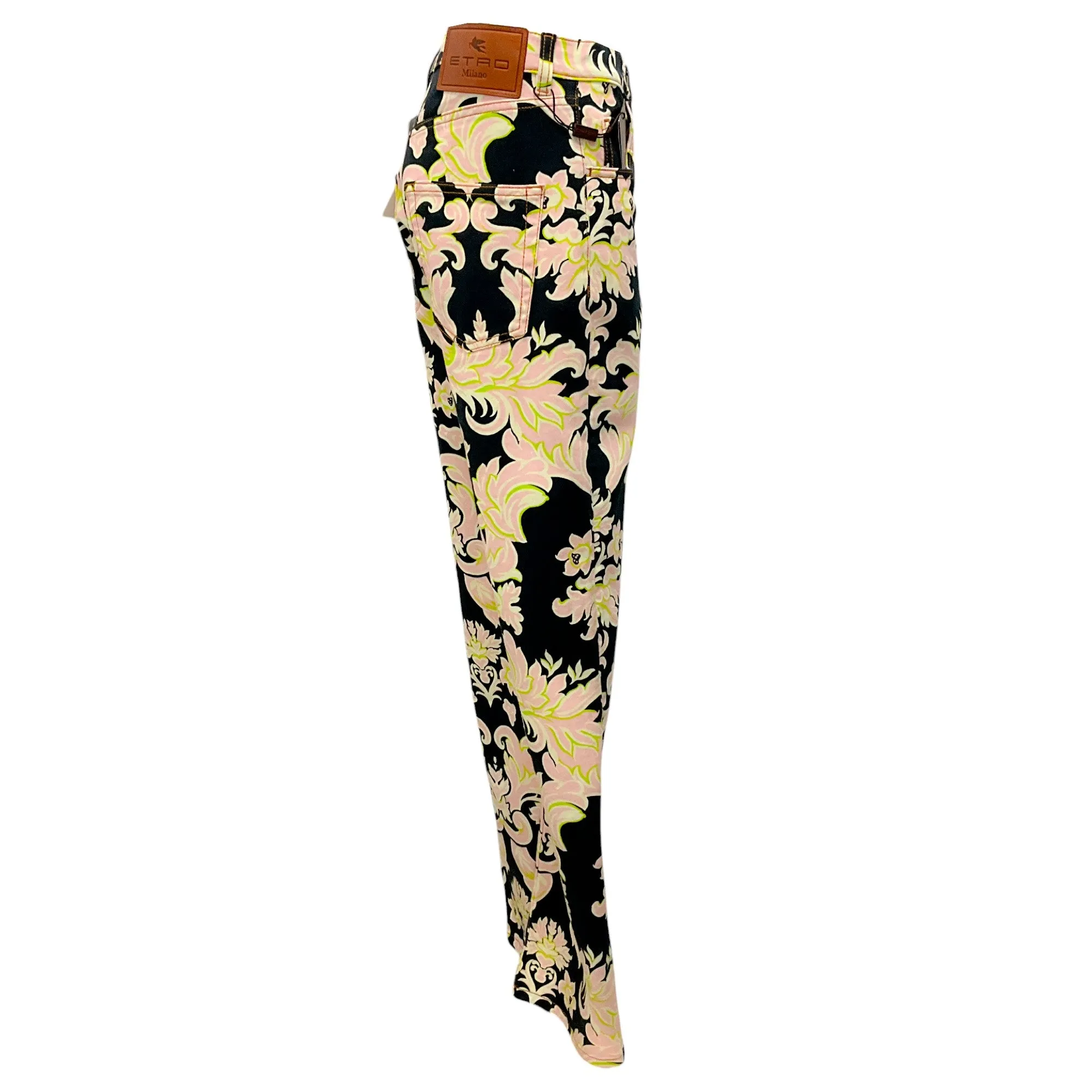 Etro Black / Pink Multi 2023 Floral Print Denim Jeans