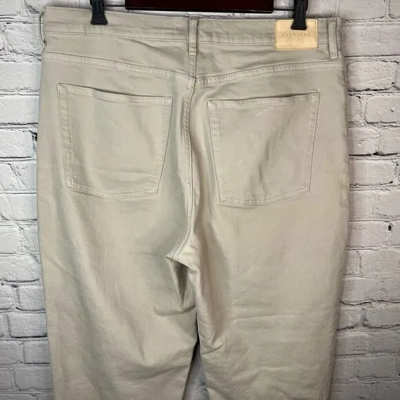 EVERLANE The Way High Jean Straight Leg High Rise‎ Raw Hem Cream Jeans Size 33