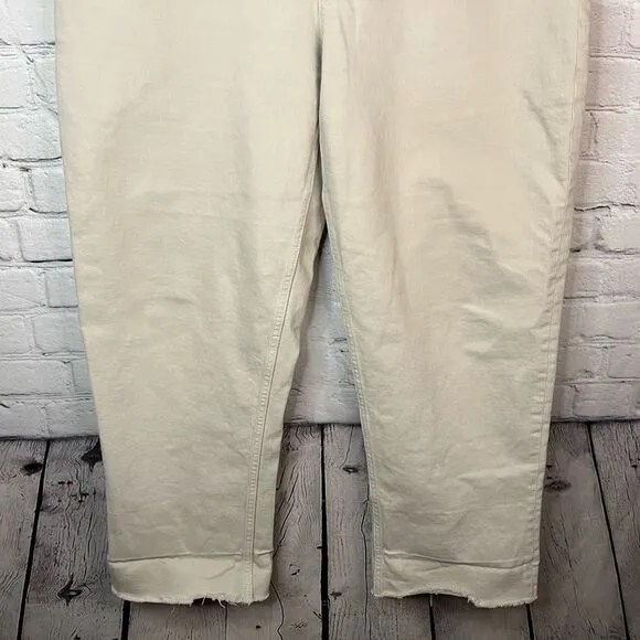 EVERLANE The Way High Jean Straight Leg High Rise‎ Raw Hem Cream Jeans Size 33