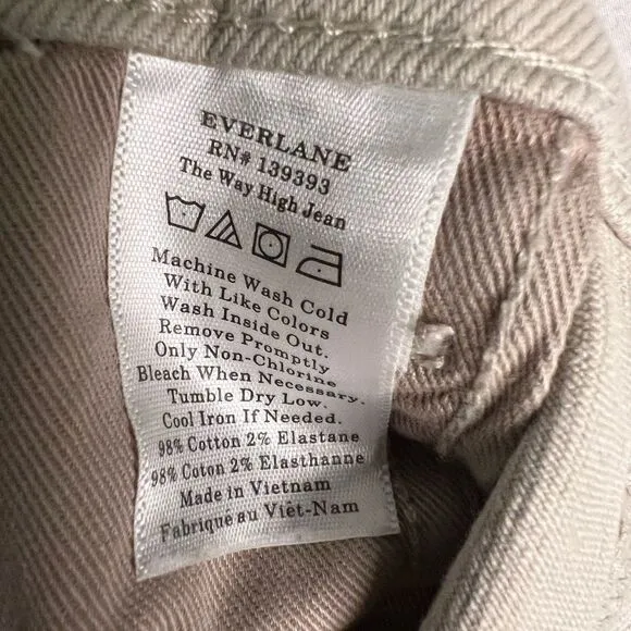 EVERLANE The Way High Jean Straight Leg High Rise‎ Raw Hem Cream Jeans Size 33