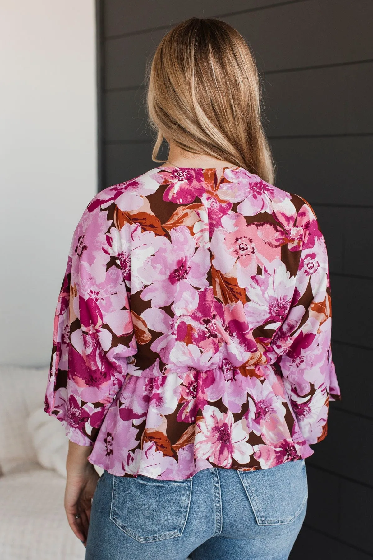 Extraordinary Feelings Floral Peplum Blouse- Brown & Pink
