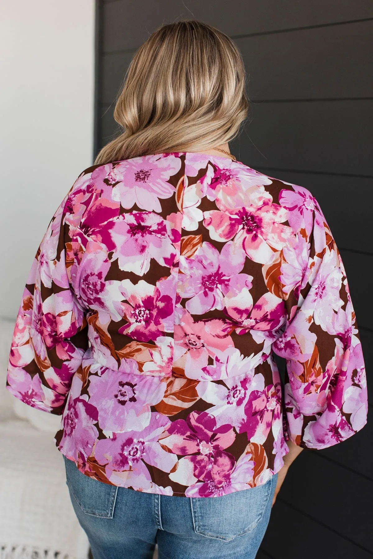 Extraordinary Feelings Floral Peplum Blouse- Brown & Pink