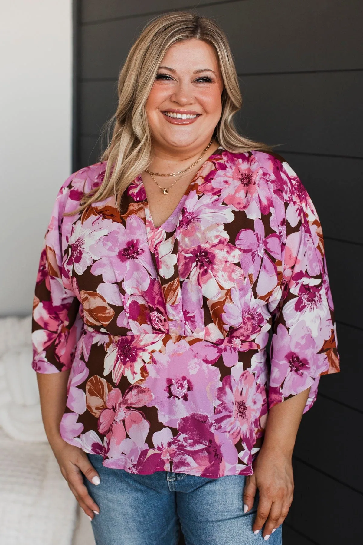 Extraordinary Feelings Floral Peplum Blouse- Brown & Pink