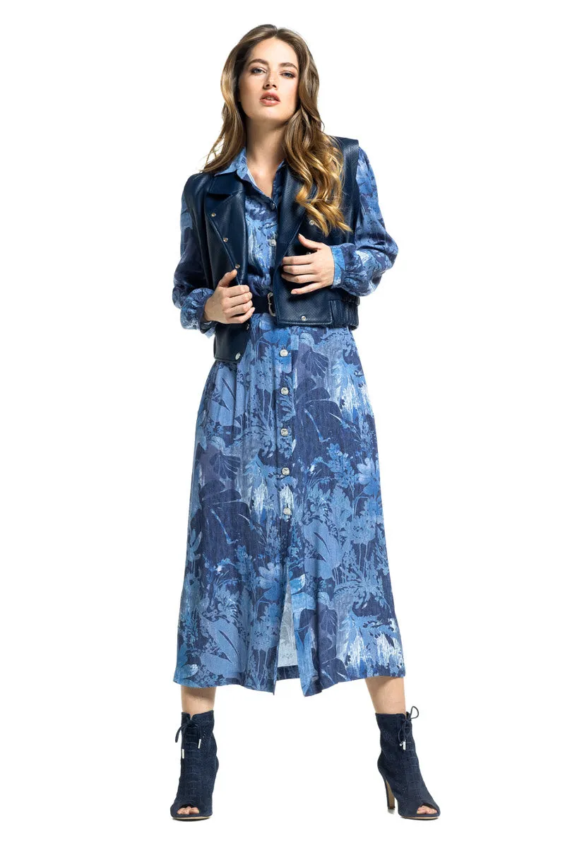 FLOWING FLORAL PRINT VISCOSE SHIRT-DRESS