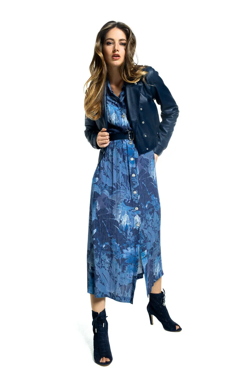 FLOWING FLORAL PRINT VISCOSE SHIRT-DRESS