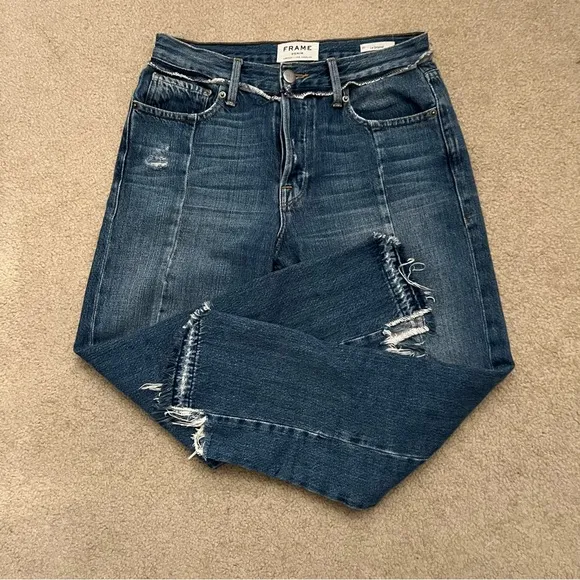 FRAME Le Original Wetherly Mix Straight Leg Raw Hem Denim Jeans