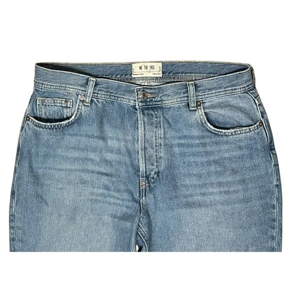Free People Women 29 High Rise Straight Leg Blue Distressed Chewed Hem Jeans