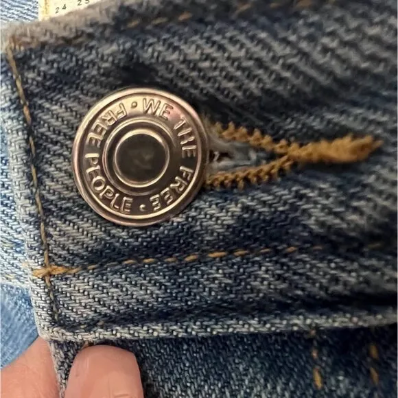 Free People Women 29 High Rise Straight Leg Blue Distressed Chewed Hem Jeans