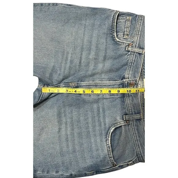 Free People Women 29 High Rise Straight Leg Blue Distressed Chewed Hem Jeans
