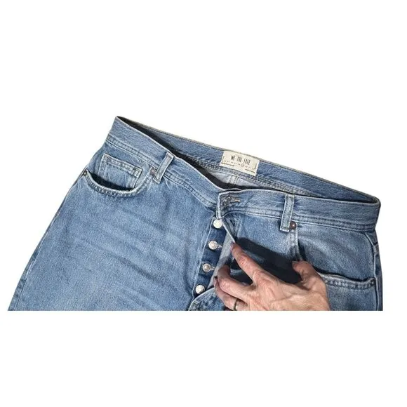 Free People Women 29 High Rise Straight Leg Blue Distressed Chewed Hem Jeans