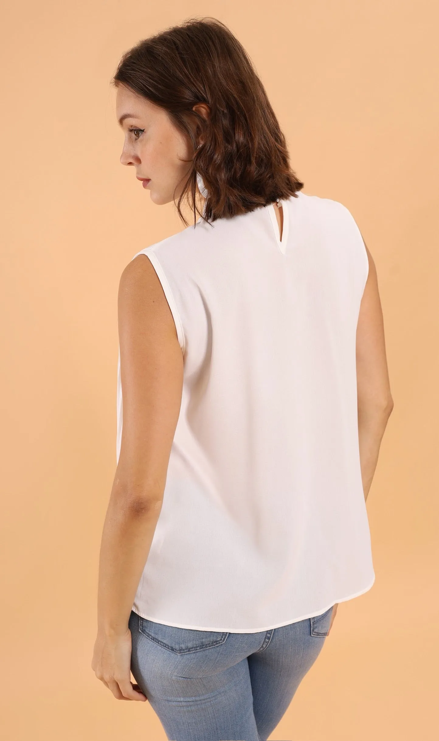 GEMMA Pleated Mock-Neck Top (White)