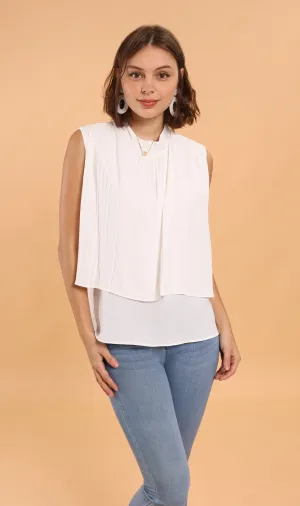 GEMMA Pleated Mock-Neck Top (White)
