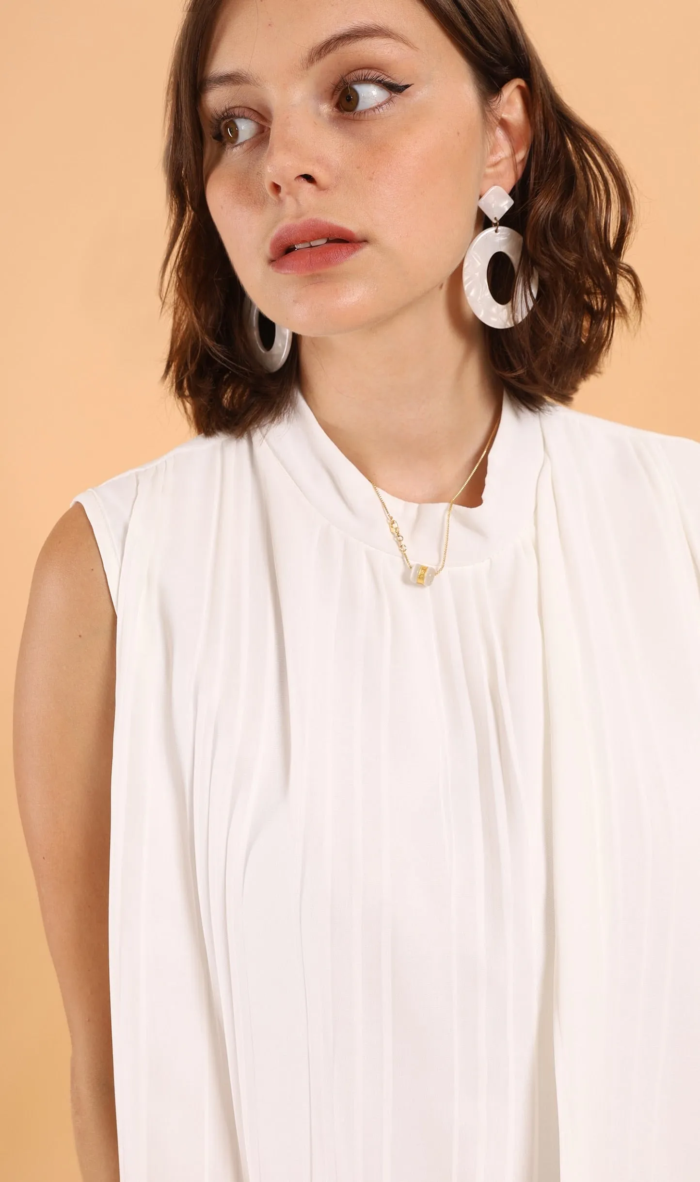 GEMMA Pleated Mock-Neck Top (White)