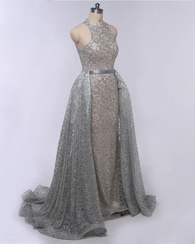 Gold High Neck Mermaid Sequin Prom Dress